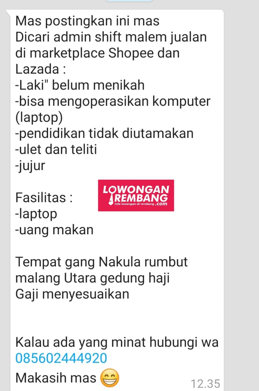 Lowongan Kerja Admin Marketplace Shopee Dan Lazada Rembang Tanpa Syarat Pendidikan Lowongan Rembang