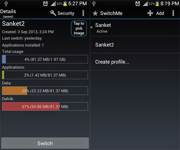 tampilan aplikasi switchme