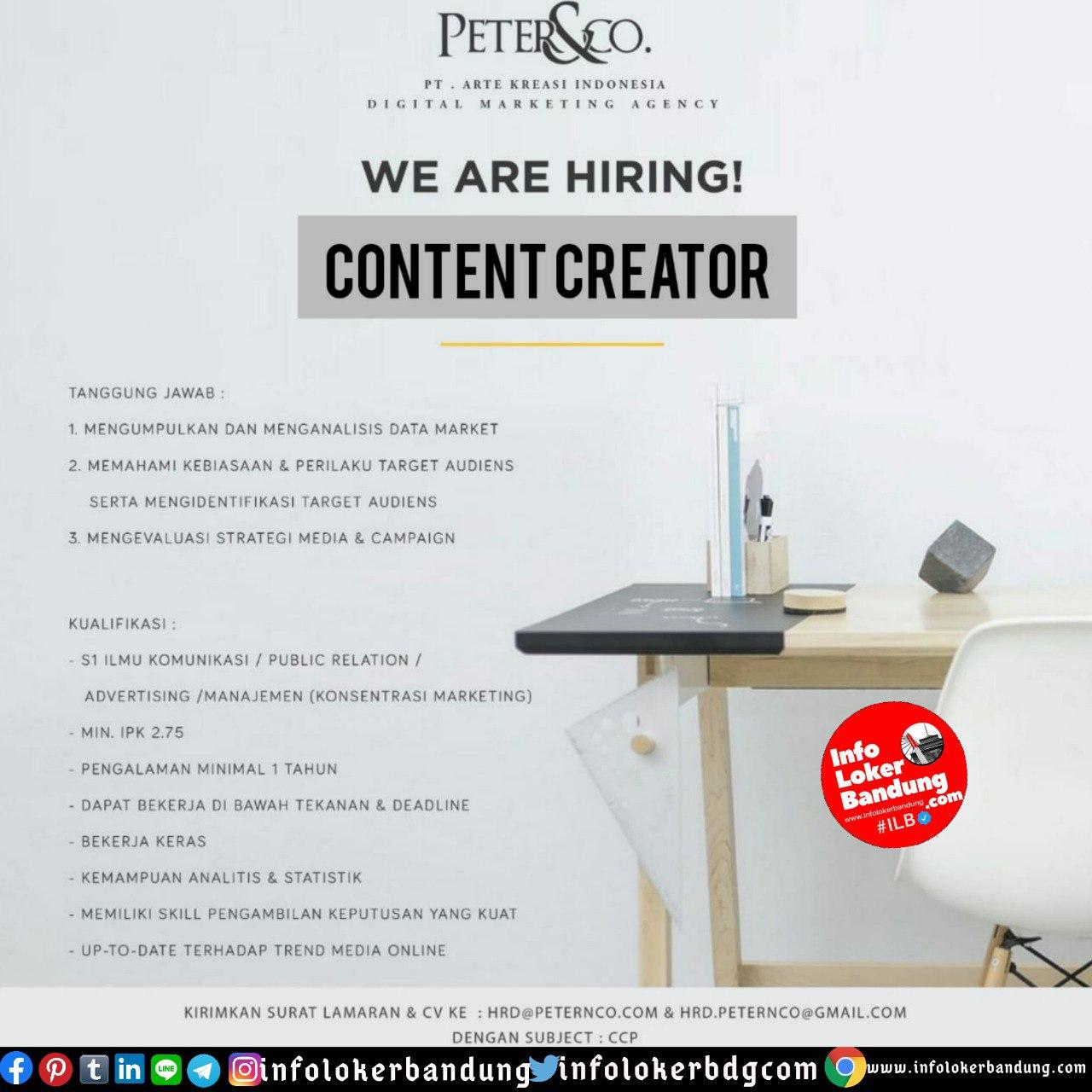 Lowongan Kerja PT. Arte Kreasi Indonesia (Peter&Co) Bandung Juli 2020