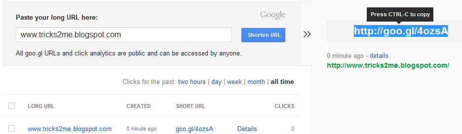 How to Create Short URls Using Google Shortener ~ Own Tricks We Are Posted