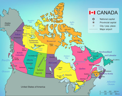 Kanada eyaletler ve bölgeler harita