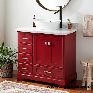 red bathroom cabinets