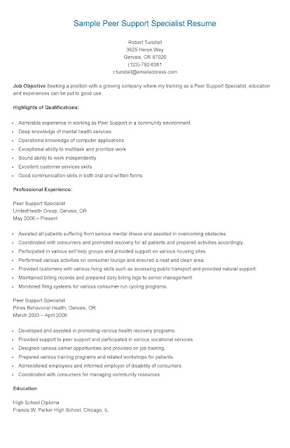 Resume Samples Sample Peer Support Specialist Resume Resume Samples Sample Peer Support Specialist Resume