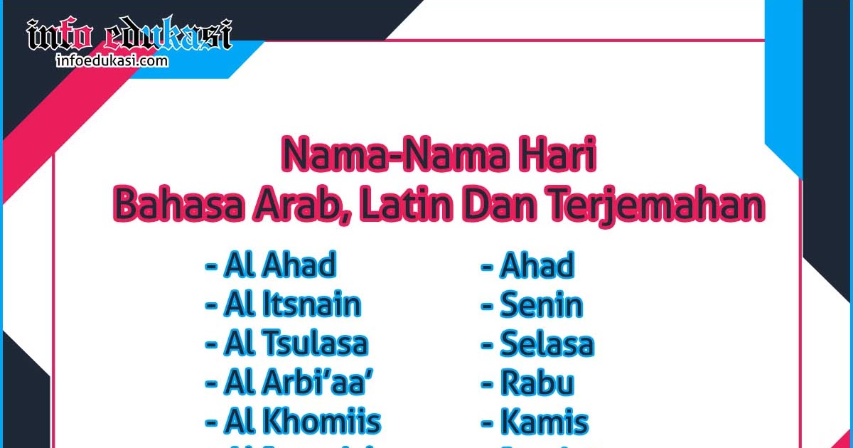Daftar Nama Nama Hari Dan Bulan Dalam Bahasa Arab Dan Latin Info Edukasi