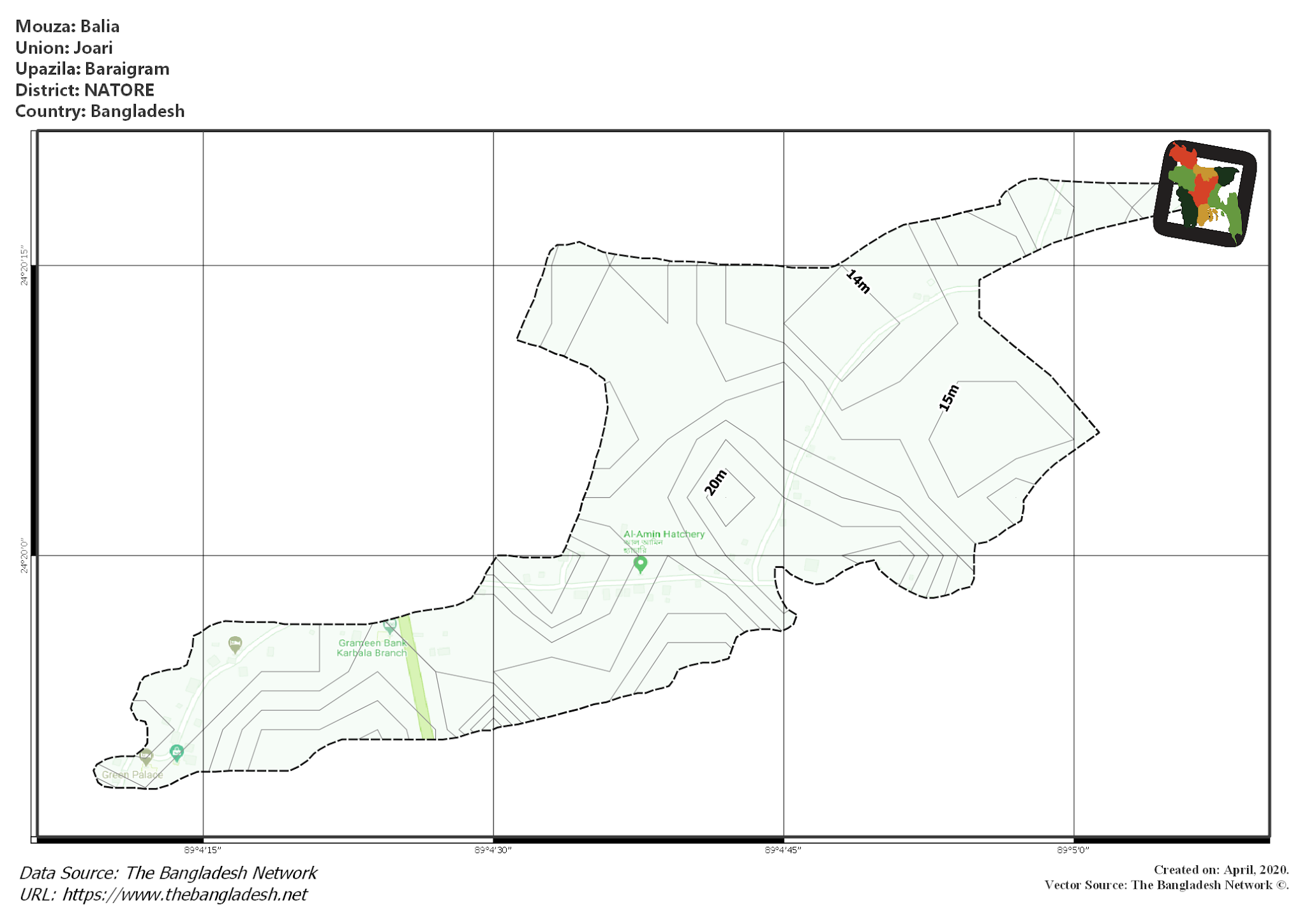Map of Balia Mouza of Baraigram Upazila, NATORE, Bangladesh.