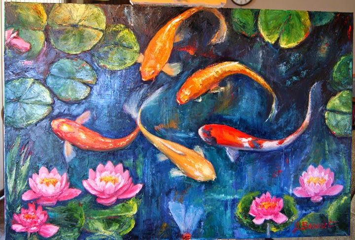 New Koi Fish And Lily Pad Painting