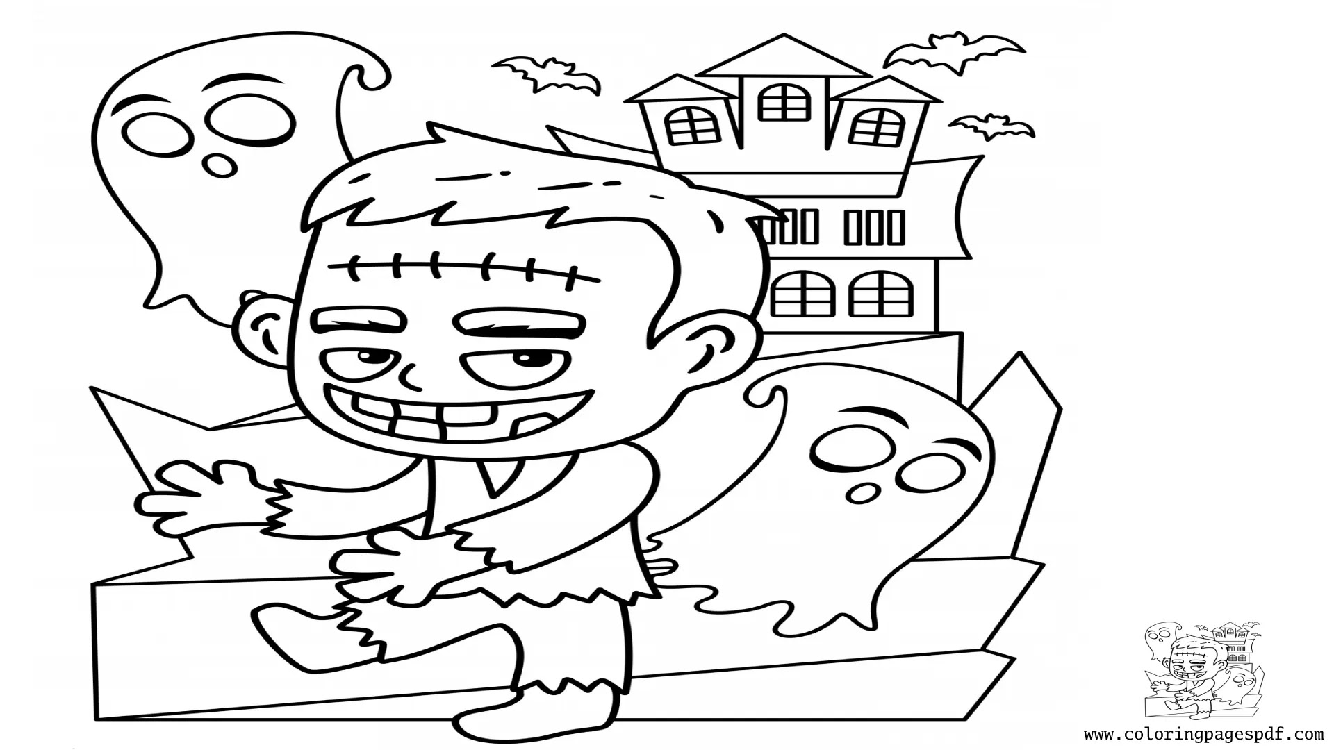 Coloring Page Of Frankenstein With Ghosts