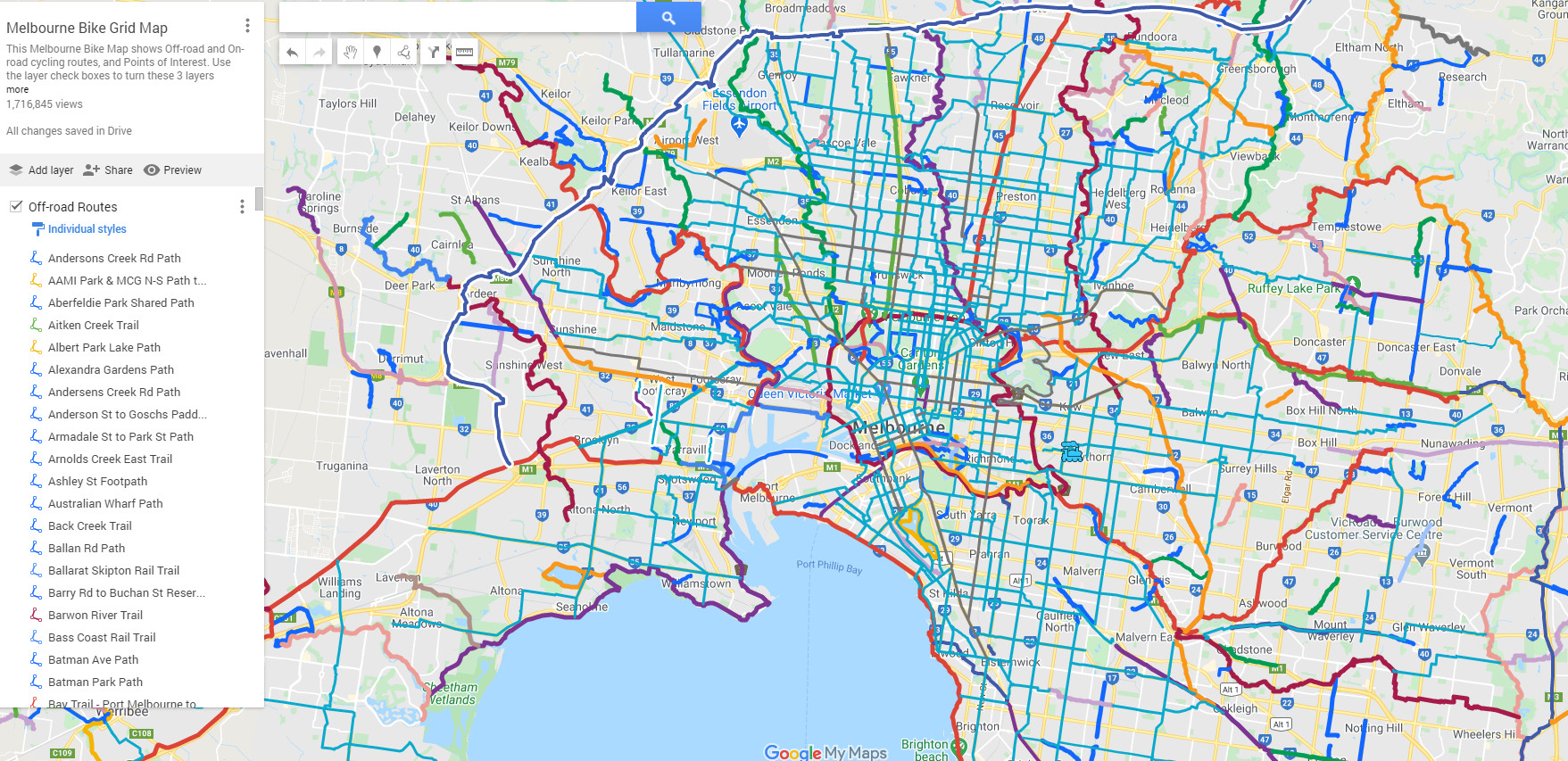 Capital City Bike Trail Map Better By Bicycle: Melbourne Bike Grid Map