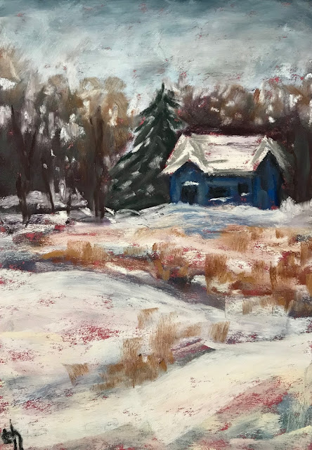 pastel painting quick study, painting a day, winter scene in pastel