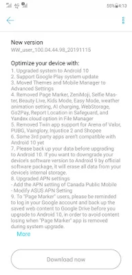 Update OTA Android 10 Asus Zenfone 5Z