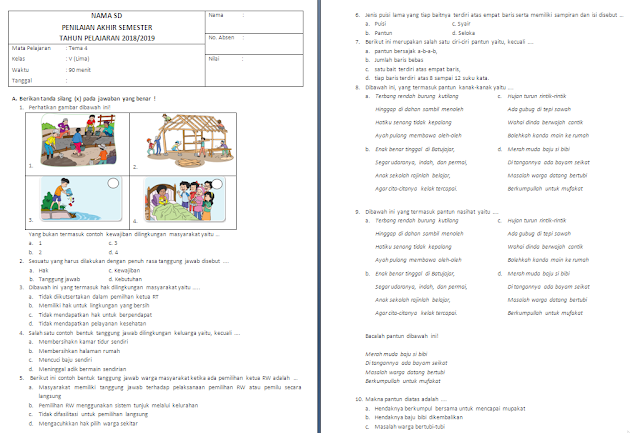 Soal Semester Tema 4 kelas 5 SD/MI