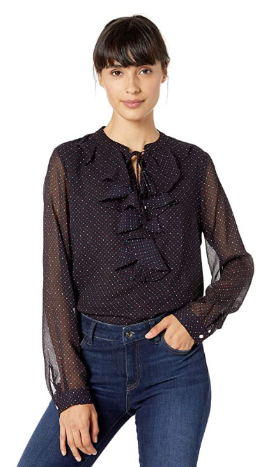 All In One: Tommy Hilfiger Women's Long Sleeve Ruffle Front Blouse