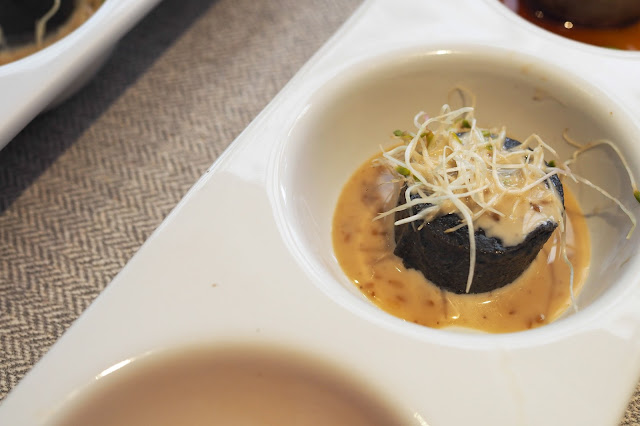 Elemen review element appetizer Black sesame tofu with alfalfa sprouts