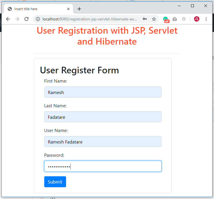 Hibernate Registration Form Example With Jsp Servlet Mysql