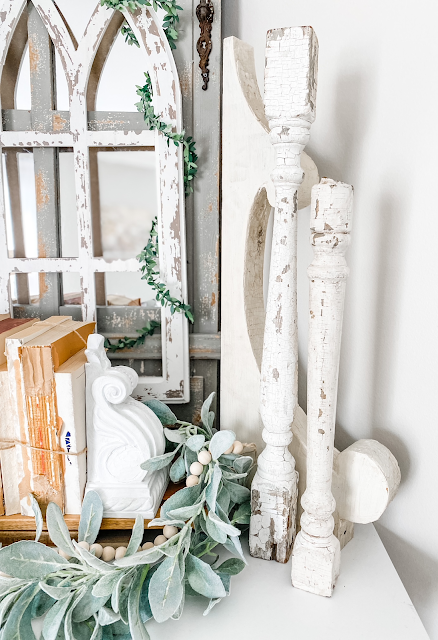 chippy shabby white wooden balusters corbel bookends