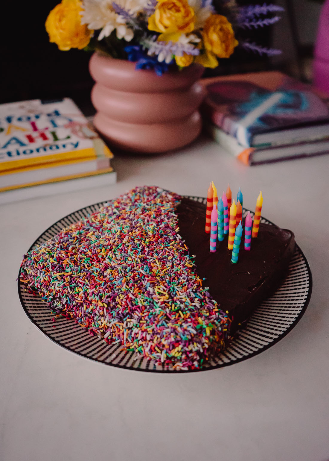Vanilla Sprinkles Birthday Sheet Cake With Chocolate Frosting (PS