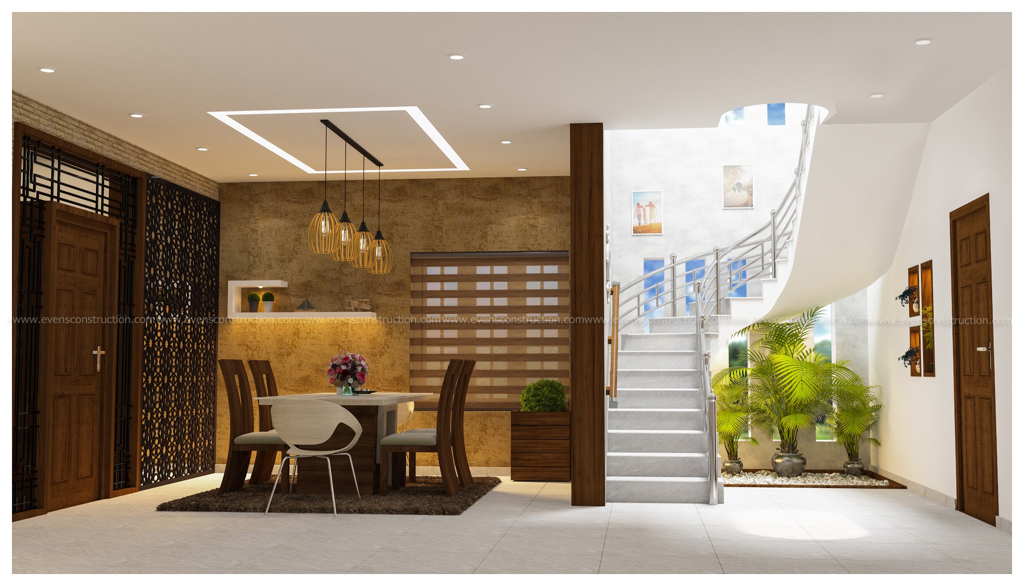 Evens Construction Pvt Ltd: Dining Room with Stair Area