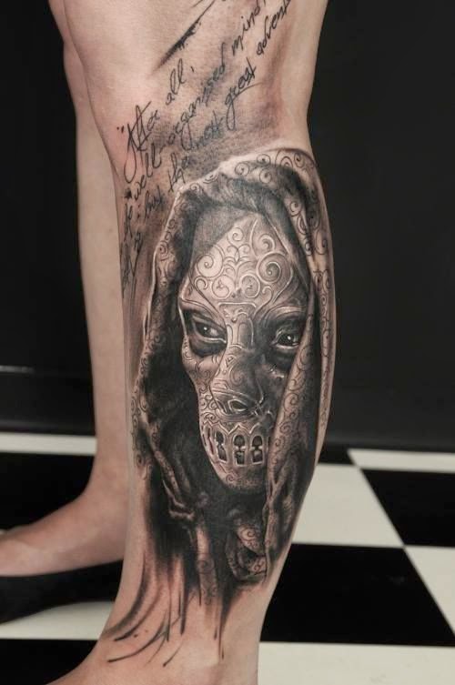 Skeleton Skull Design on Men Leg Tattoo Men Leg Skull Tattoo, Skull Men Leg Tattoo, Men Skull Head Leg Tattoo, Men Full Leg With Skull Image Tattoo, Men, Artist, Animal,