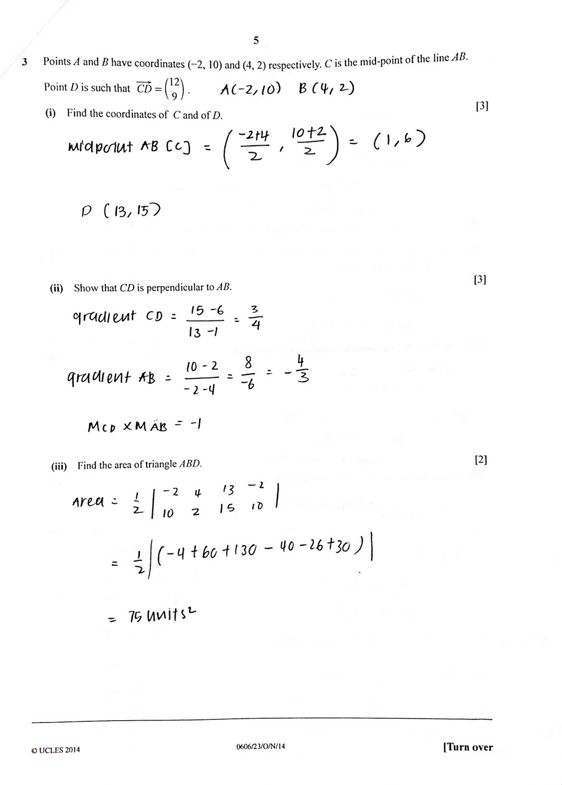 IGCSE Add Maths Working Answers [0606/23] Paper 2 2014 (Oct/Nov) Mr
