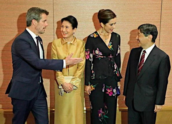 Frederik, Crown Princess Mary, Crown Prince Naruhito, Crown Princess Masako. Erdem Lily-print jersey gown