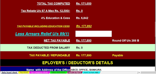 Income Tax Calculator for The W.B.Govt Employees for the F.Y.2020-21