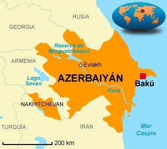 Ubicación de Azerbaiyán en la región del Cáucaso