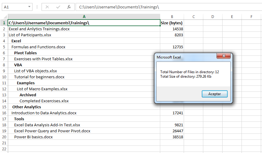 export list of files in file explorer to excel