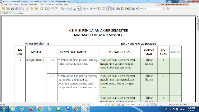 Kisikisi Soal PAS Mapel Matematika Kelas 6 Semester 2