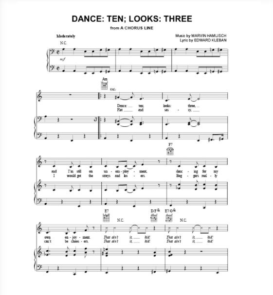 A CHORUS LINE — Dance Ten Looks Three Piano Sheet Music PDF