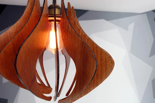 close up DIY wood pendant light fixture