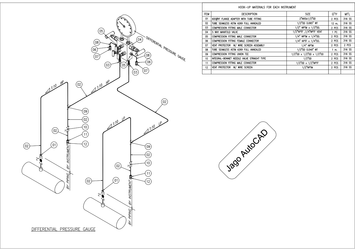 Hook Up Drawing Differential Pressure Gauge DWG AutoCAD Free