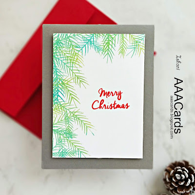 AAA Cards, Uniko Ltd, Christmas card, CAS card, Hero Arts Ombre inks, Quillish, Uniko Ltd Winter foliage stamp set