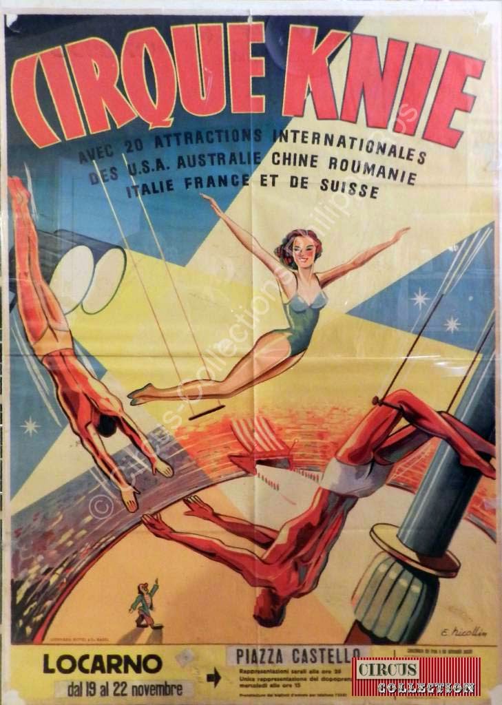 affiche du Cirque Knie 1951 avec 20 attractions internationales des U.S.A, Australie, Chine, Roumanie, Italie, France et Suisse
