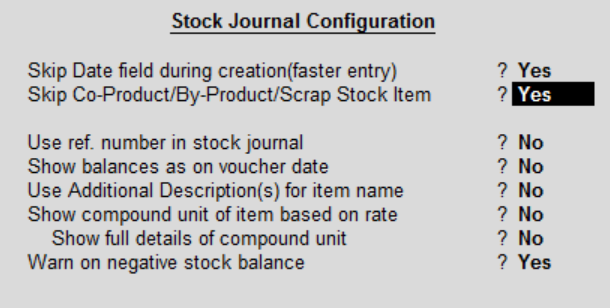 manufacturing stock journal in tally