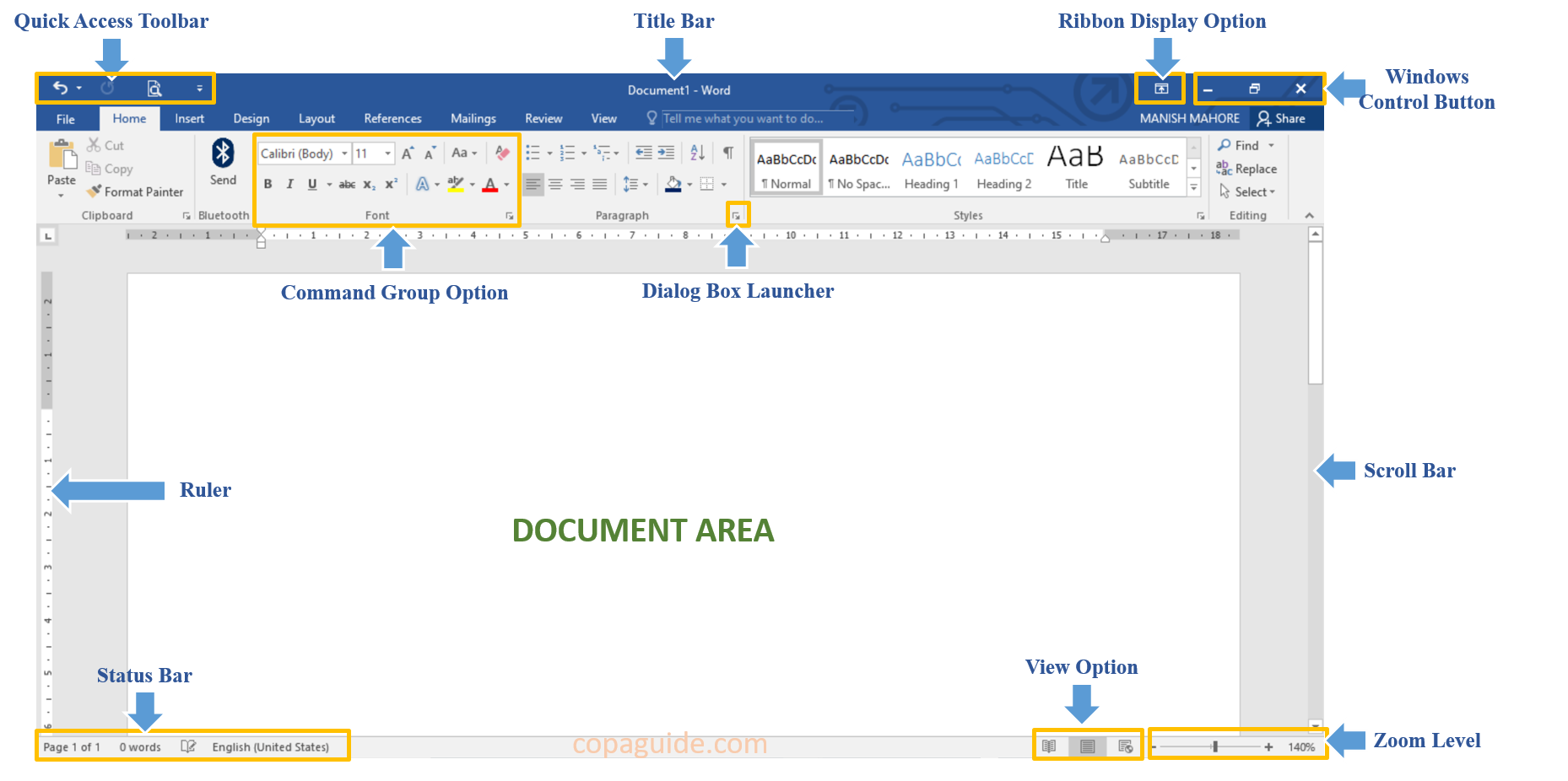 Elements of Microsoft Word Window Computer Hindi Notes