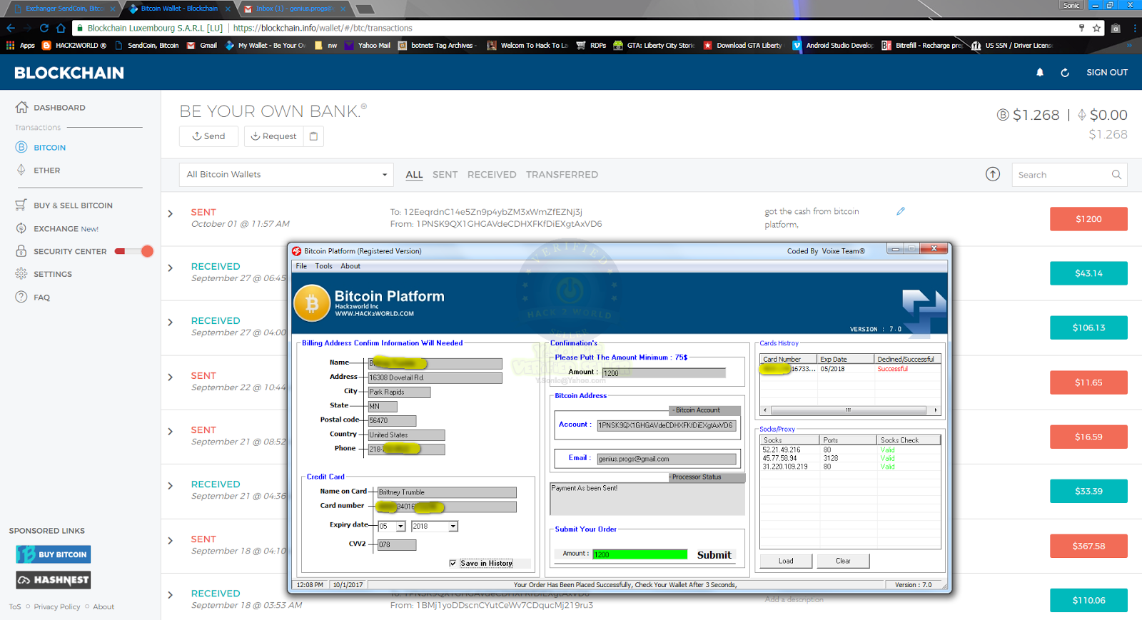 Bitcoin Platform Prove - October 01 2017 ~ HACK2WORLD