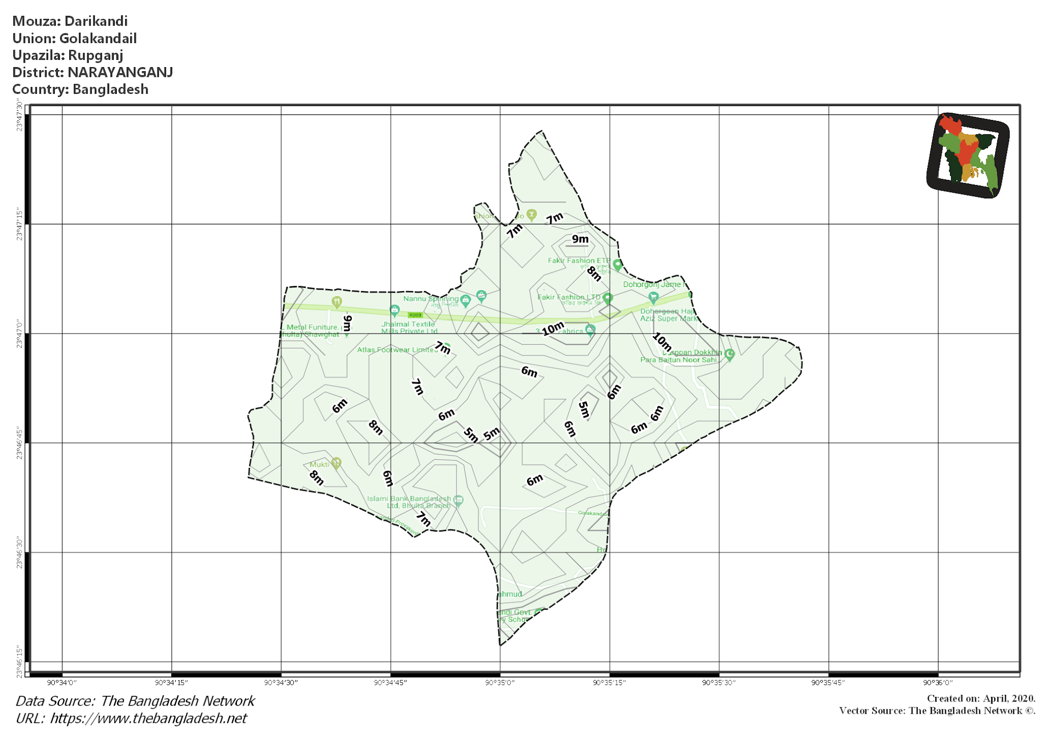 Map of Darikandi Mouza of Rupganj Upazila, NARAYANGANJ, Bangladesh.