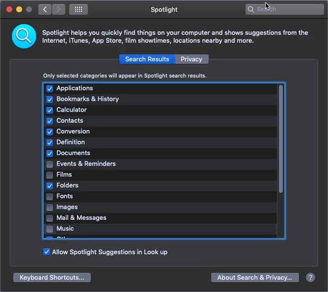Spotlight Search results Spotlight
