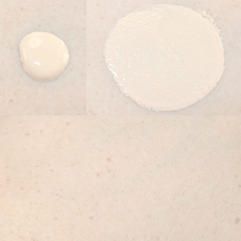 Rimmel 25 Hour Lasting Finish Nude Foundation Light Porcelain Review / Swatches Image of the foundation swatched on pale skin