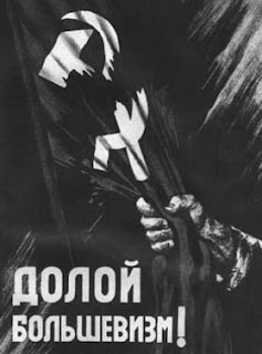 Nazi Almanyası tarafından II. Dünya Savaşı yıllarında Rusça hazırlanan propaganda posteri: Kahrolsun Bolşevizm!