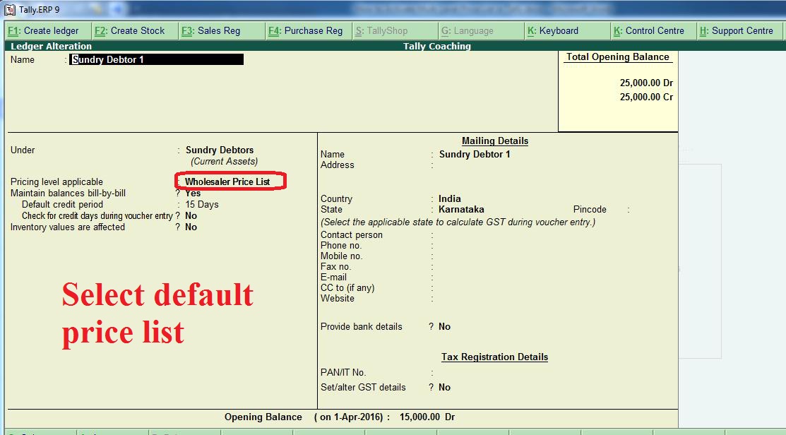 Free Tally TDL Free Tally Education How to Set Default price List
