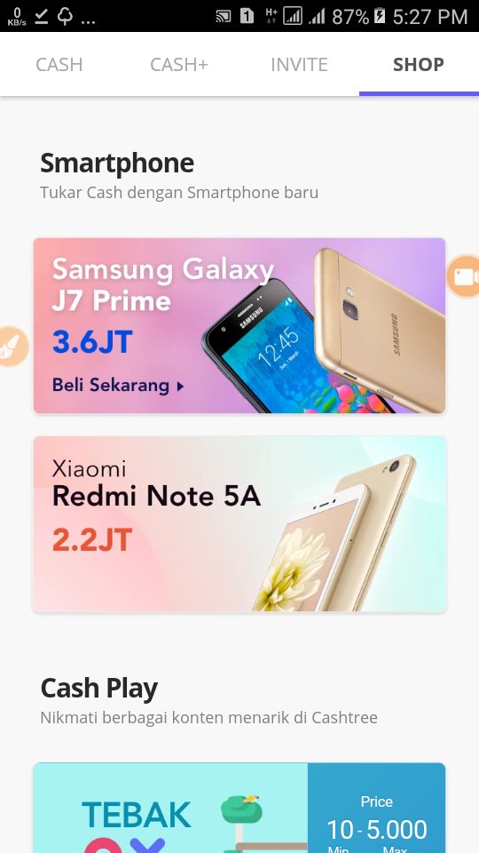 HP GRATIS DARI APLIKASI CASH TREE