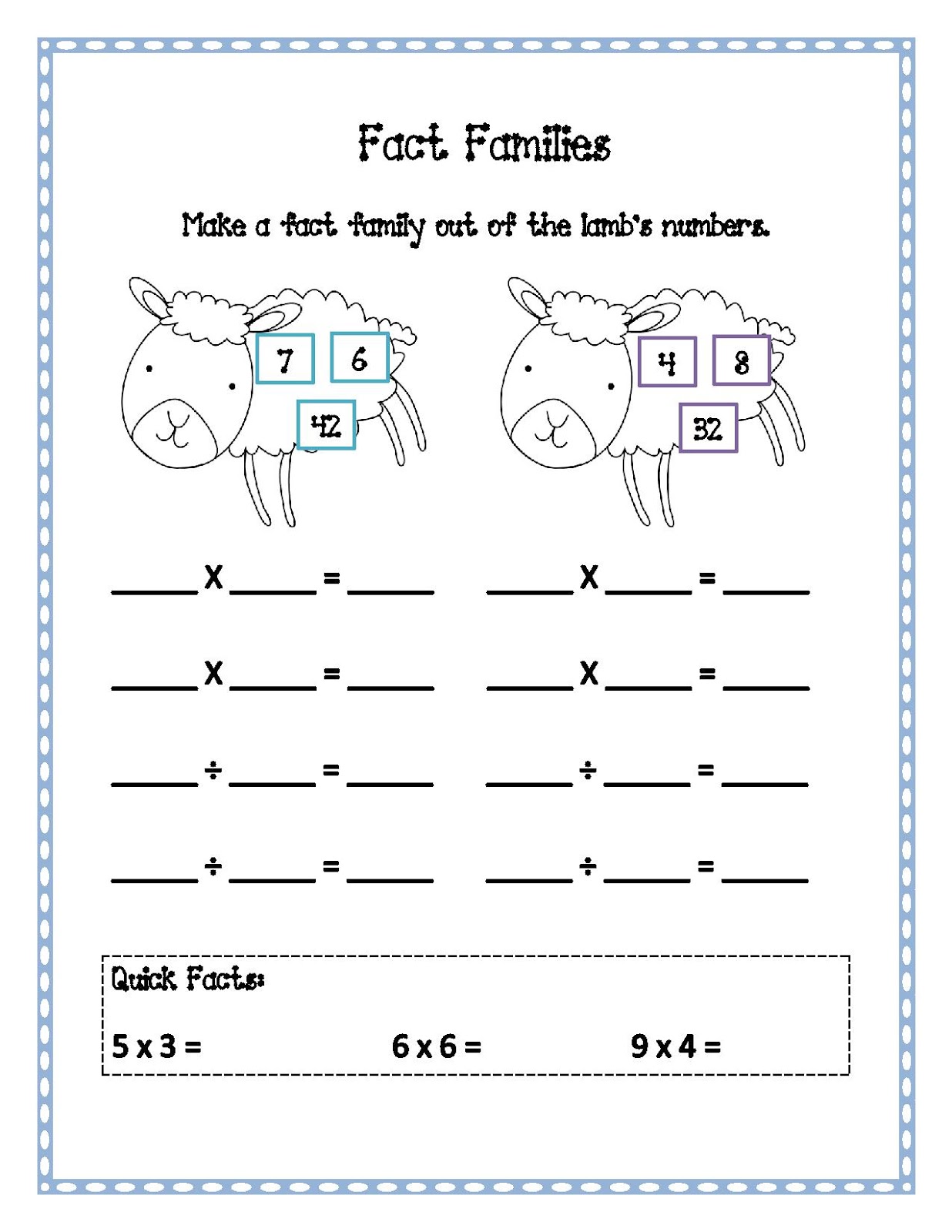 multiplication-division-fact-family