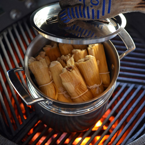 Smoked short rib tamales with cheddar jalapeno grits