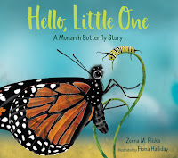 Book cover with a monarch butterfly talking to a catterpillar and the title Hello, Little One: A Monarch Butterfly Story