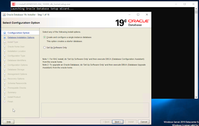 Oracle Database 19c Installer-Шаг 1-выберите опцию конфигурации
