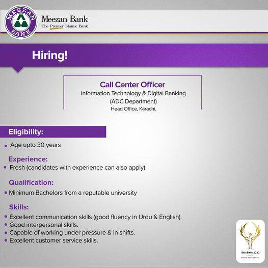 Call Center Officer CCO Jobs by Meezan Bank in September 2021 - Apply Online Now