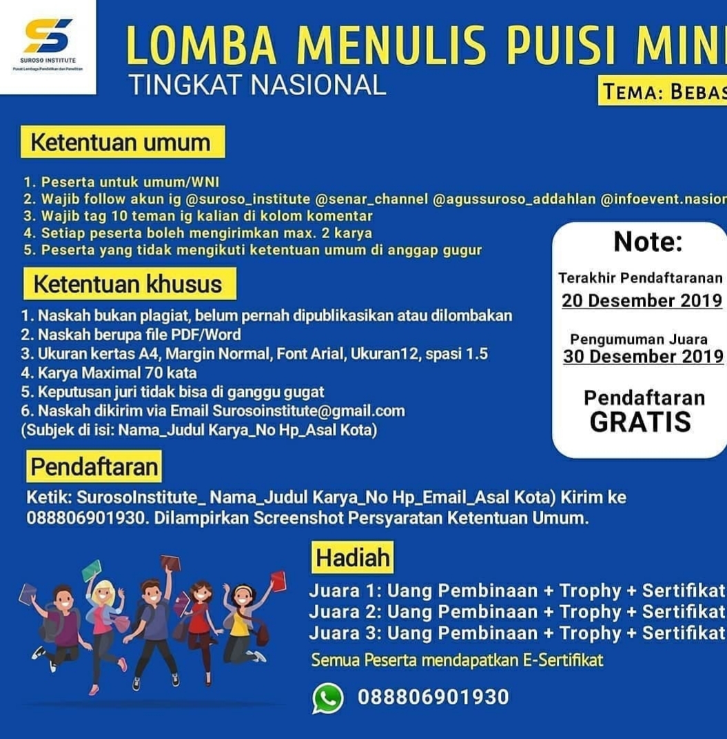 Lomba Menulis Puisi Mini Nasional 2019 PORTAL KOMPETISI