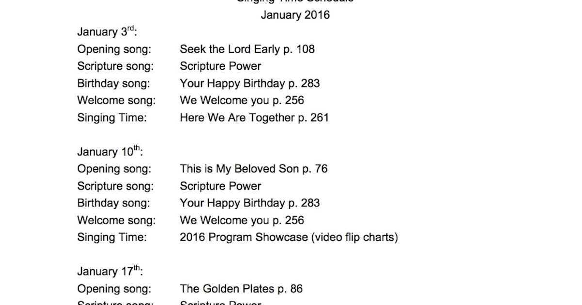 Camille's Primary Ideas Staying Organized, Part 1 Singing Time Schedule