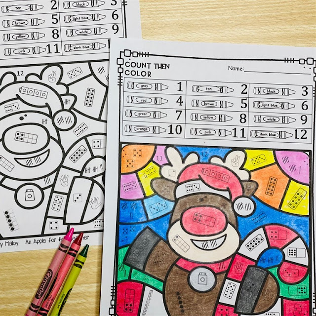 Christmas Subitizing Color By Number Worksheets Rudolph the Reindeer